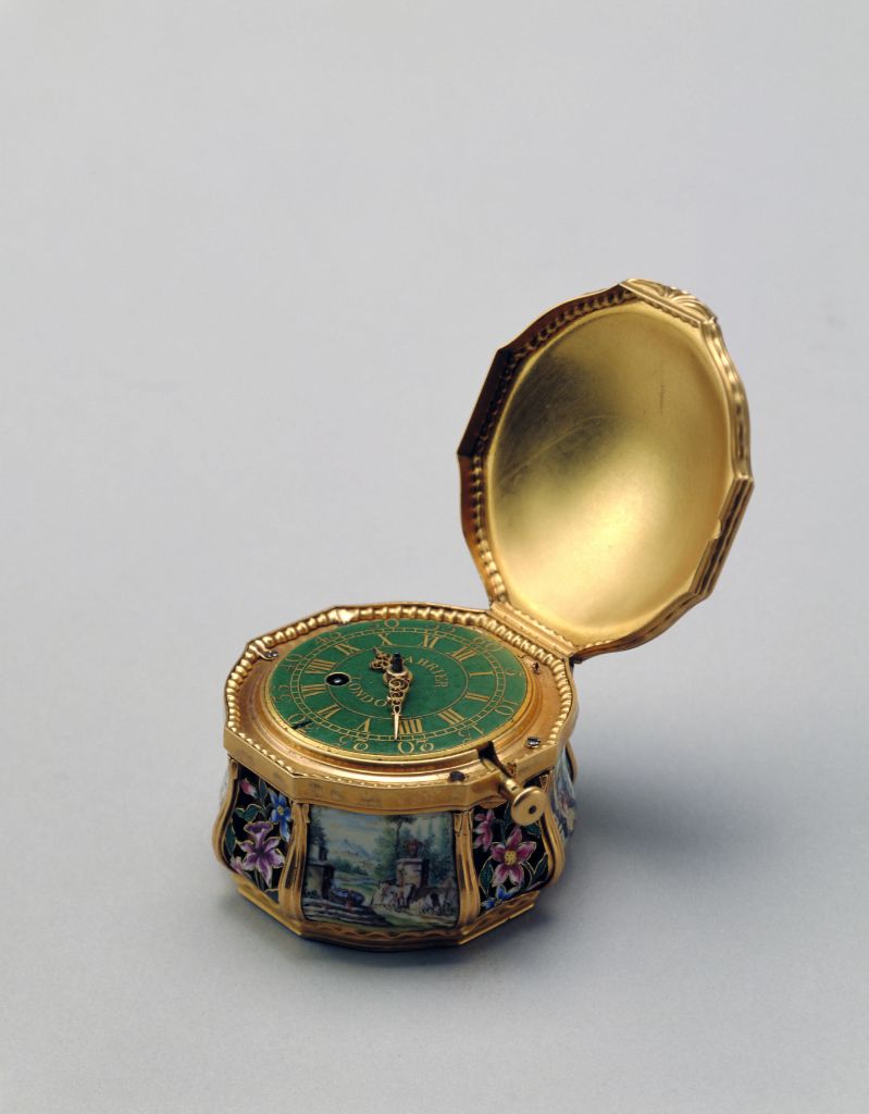 图片[1]-Copper gilded sheep landscape enamel painting octagonal watch-China Archive